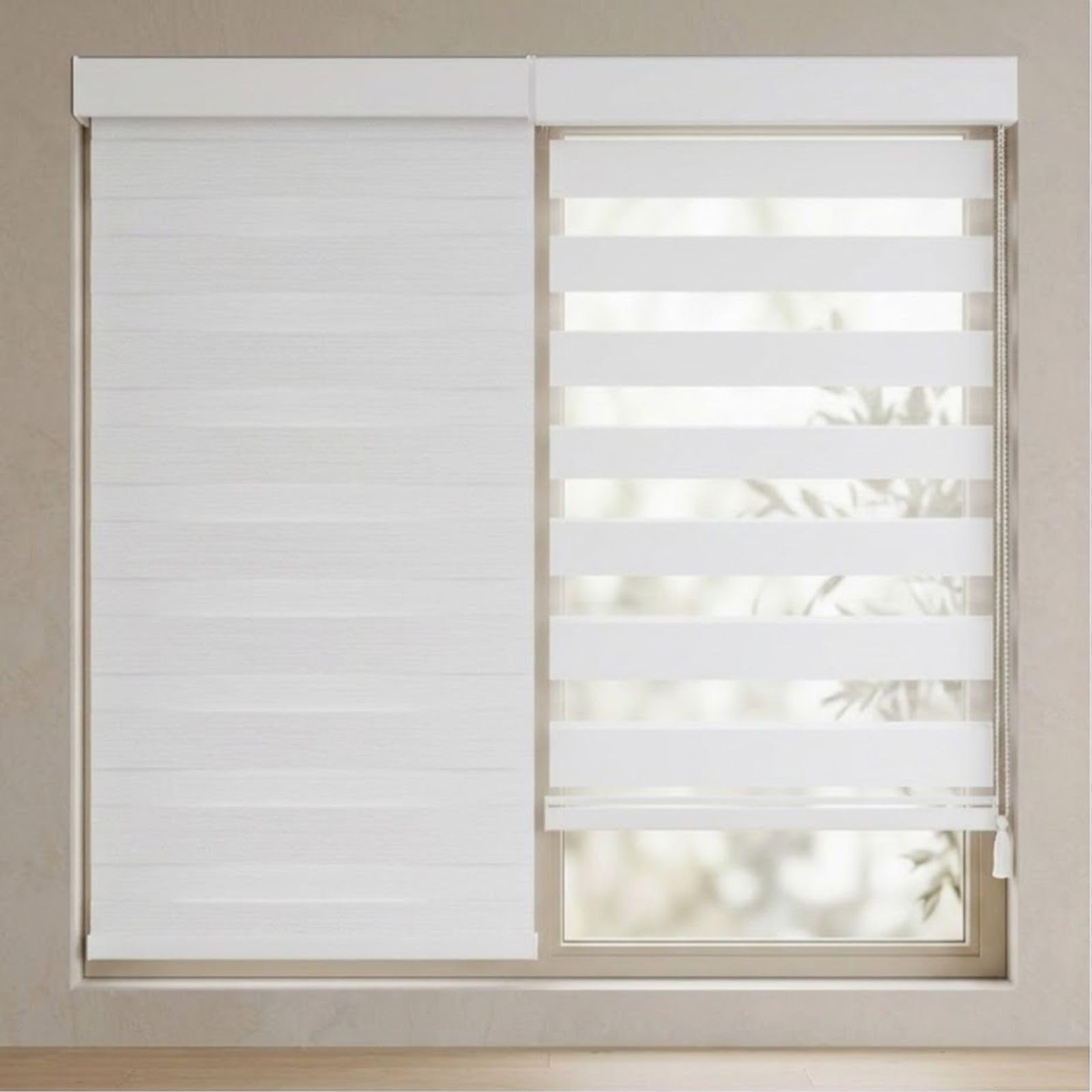 Store Zébré Occultant avec Perçage pour Intérieur de Maison et Bureau | Store Enrouleur Jour Nuit Double Tissu, Rideau Anti Chaleur, Noir, 33x122 cm, 43x91 cm, 46x183 cm(Blanc,W99cmxH163cm)