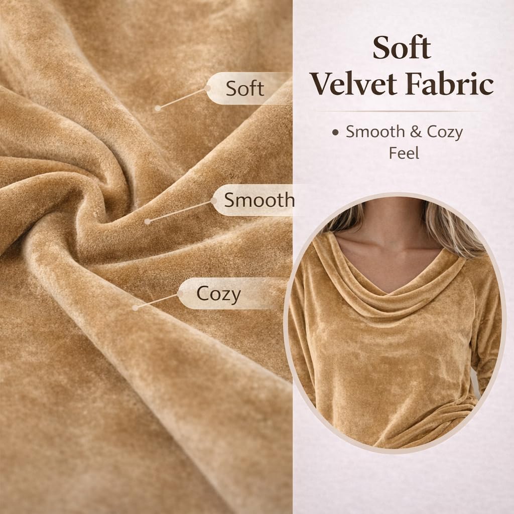 Women’s Velvet Cowl Neck Long Sleeve Top, Draped Casual Dressy Blouse for Fall Winter - Image 7