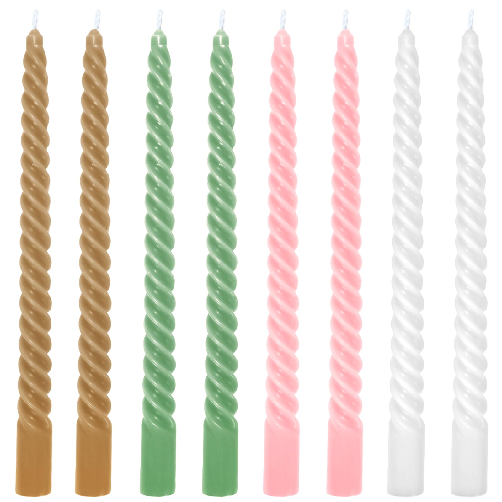 Whaline 8Pcs 10 Inch Christmas Pink and Green Spiral Taper Candles Dripless Twisted Wax Candles Long Unscented Candle Sticks for Home Party Dining