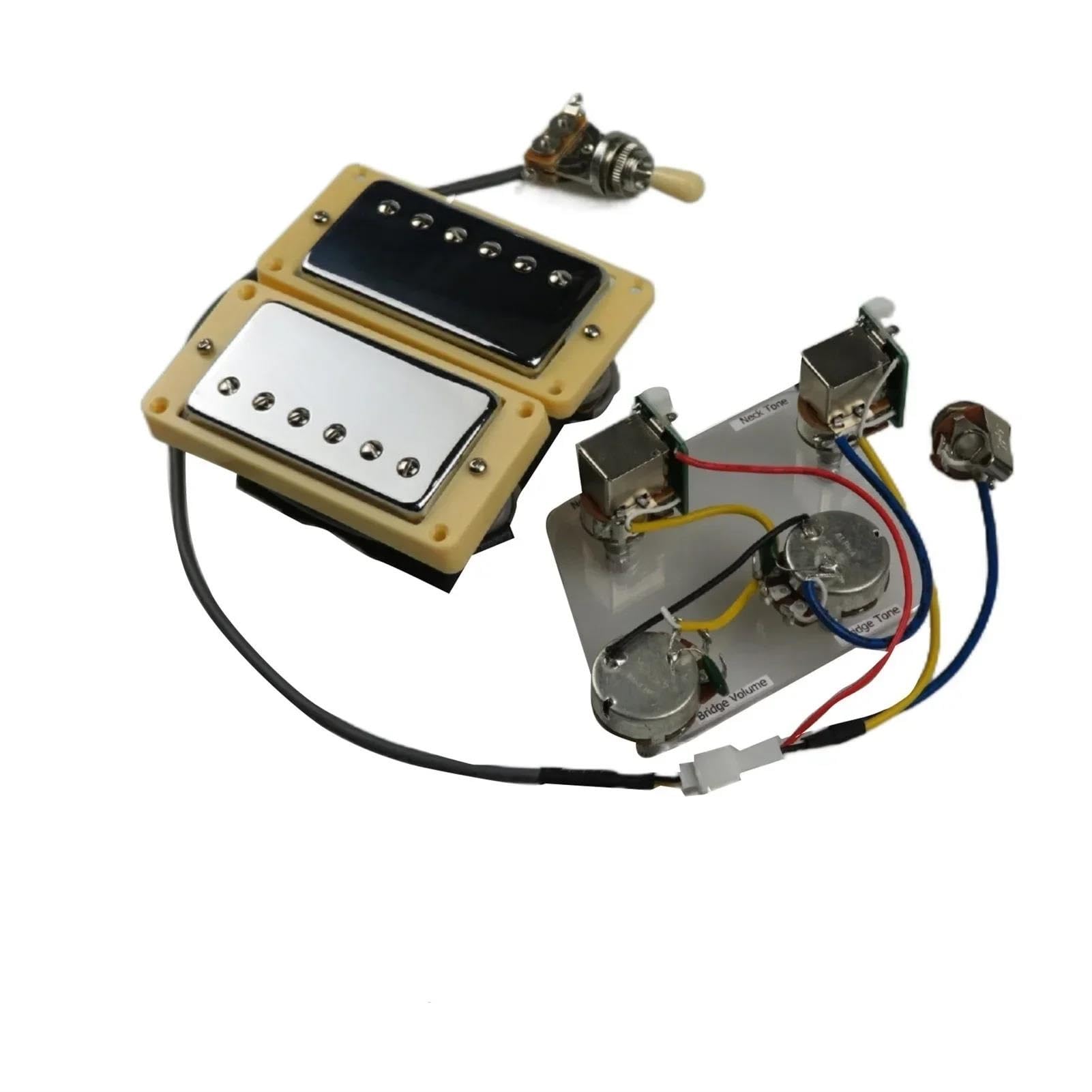 Przetwornik Do Gitary Elektrycznej Zestaw Przetworników Do Humbuckerów Gitarowych | Push-Pull 4C Wiązka przewodów na szyję i mostek, pojedyncze cięcie części do gitary elektrycznej (Silver Yellow Frame)