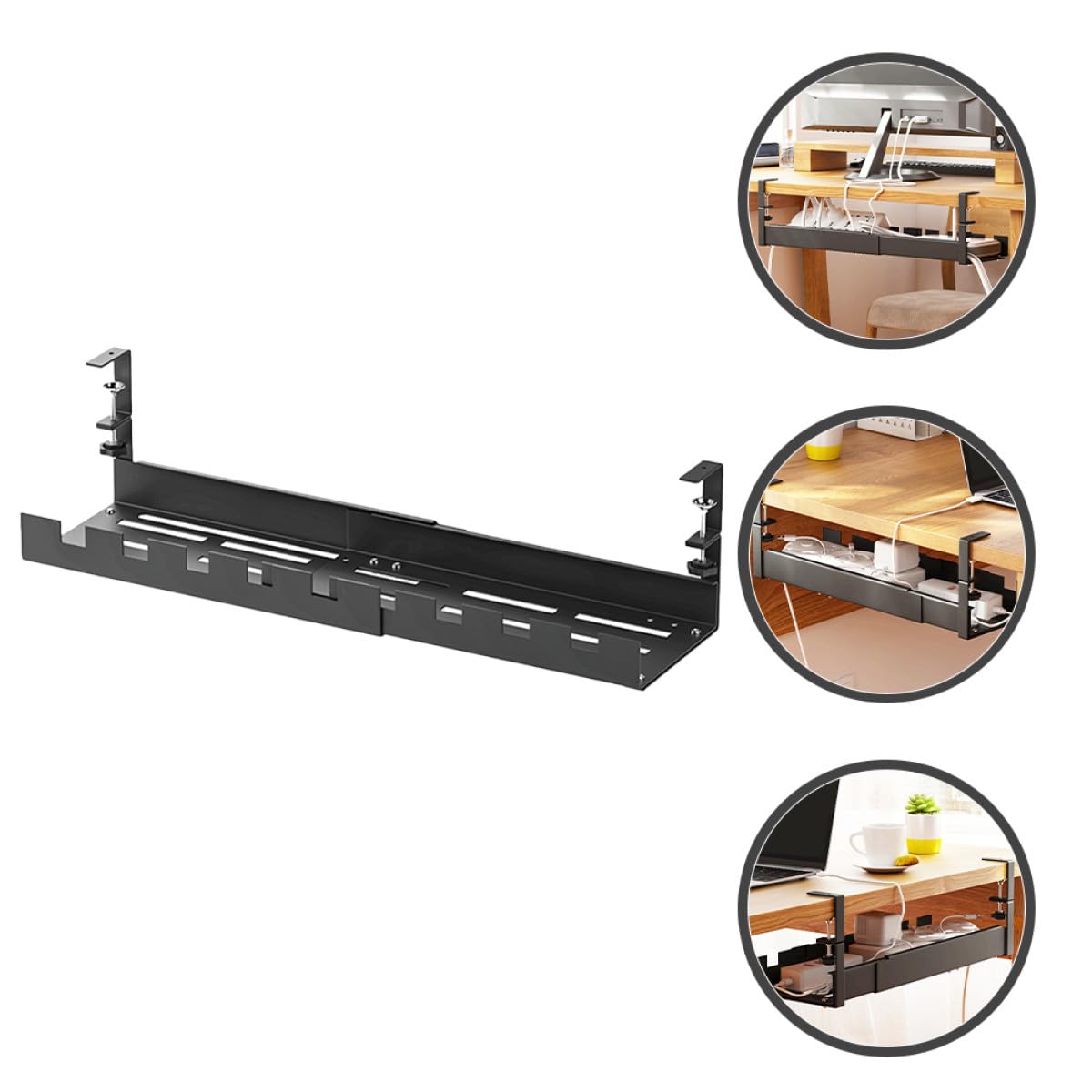 Untertisch Kabelorganizer Kabelmanagement Ablage Ausziehbar Kabelhalter für Schreibtisch Kabelverstecker Kabelkanal für Büro und Zuhause Kabelaufbewahrung ohne Bohren