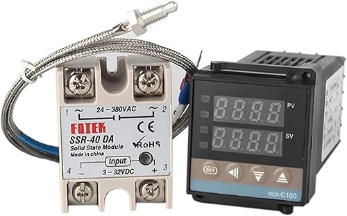 Miniatura 2 de 1 juego REX-C100 controlador de temperatura PID digital K termostato de entrada + salida SSR 10DA 25DA 40DA + termopar K sonda 3.3 ft (SSR 10DA)