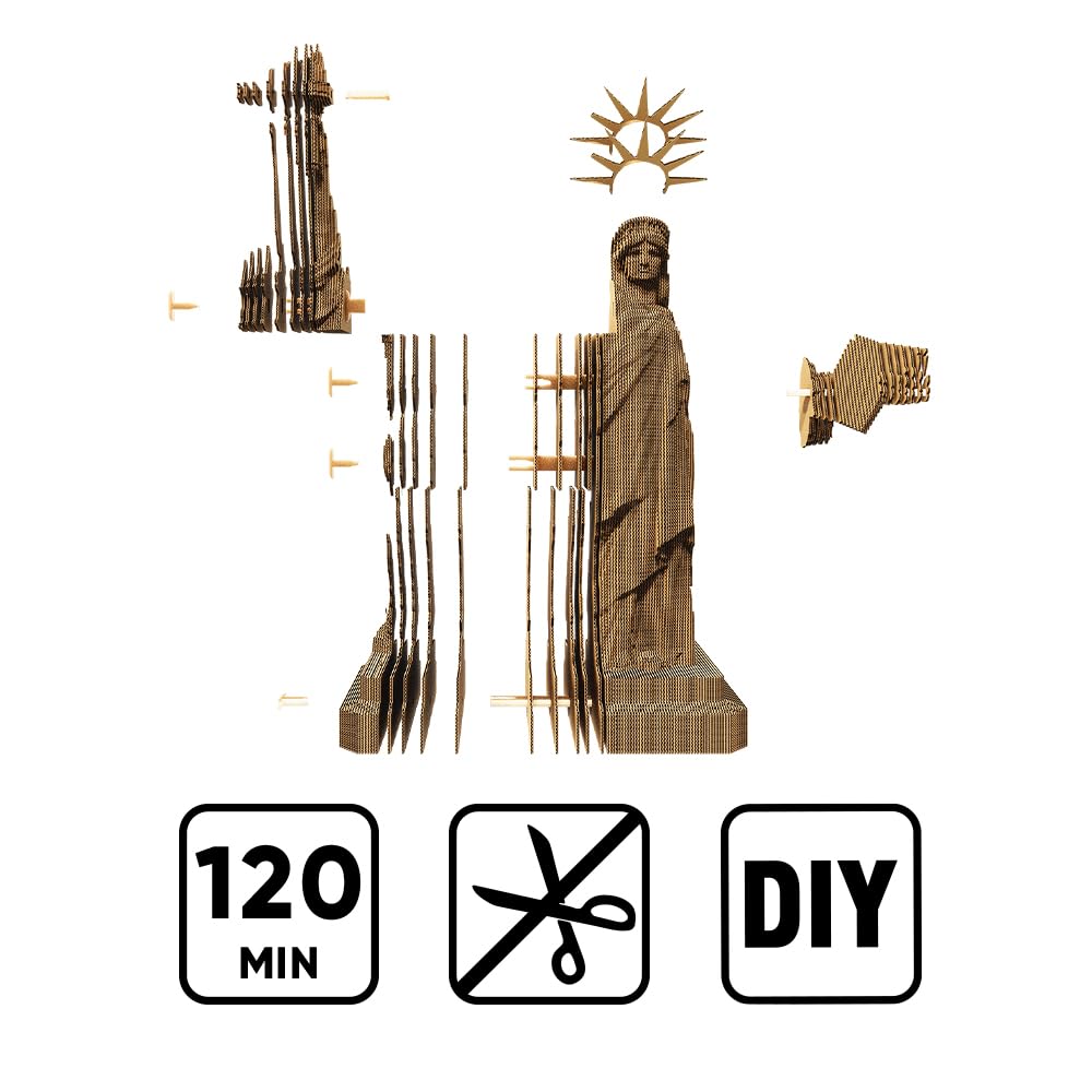 CARTONIC Statue de la Liberté Puzzle 3D en Carton – Maquette à Monter | 176 Pièces, 39 × 13 × 11 cm – Kit Sculpture DIY à Peindre, Matériaux Recyclés, Ados & Adultes, Idée Cadeau Déco