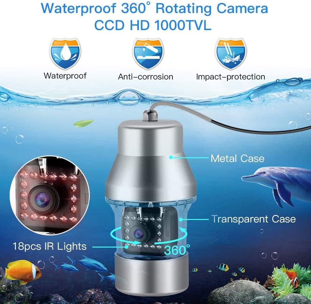 Hot Deals Eyoyo Underwater Fishing Camera Video Fish Finder DVR Function 9 inch Large Color Screen 360° Horizontal Panning Camera 1000TVL w/ 18 Infrared IR Lights 30M Cable for Lake Sea Boat Ice Fishing