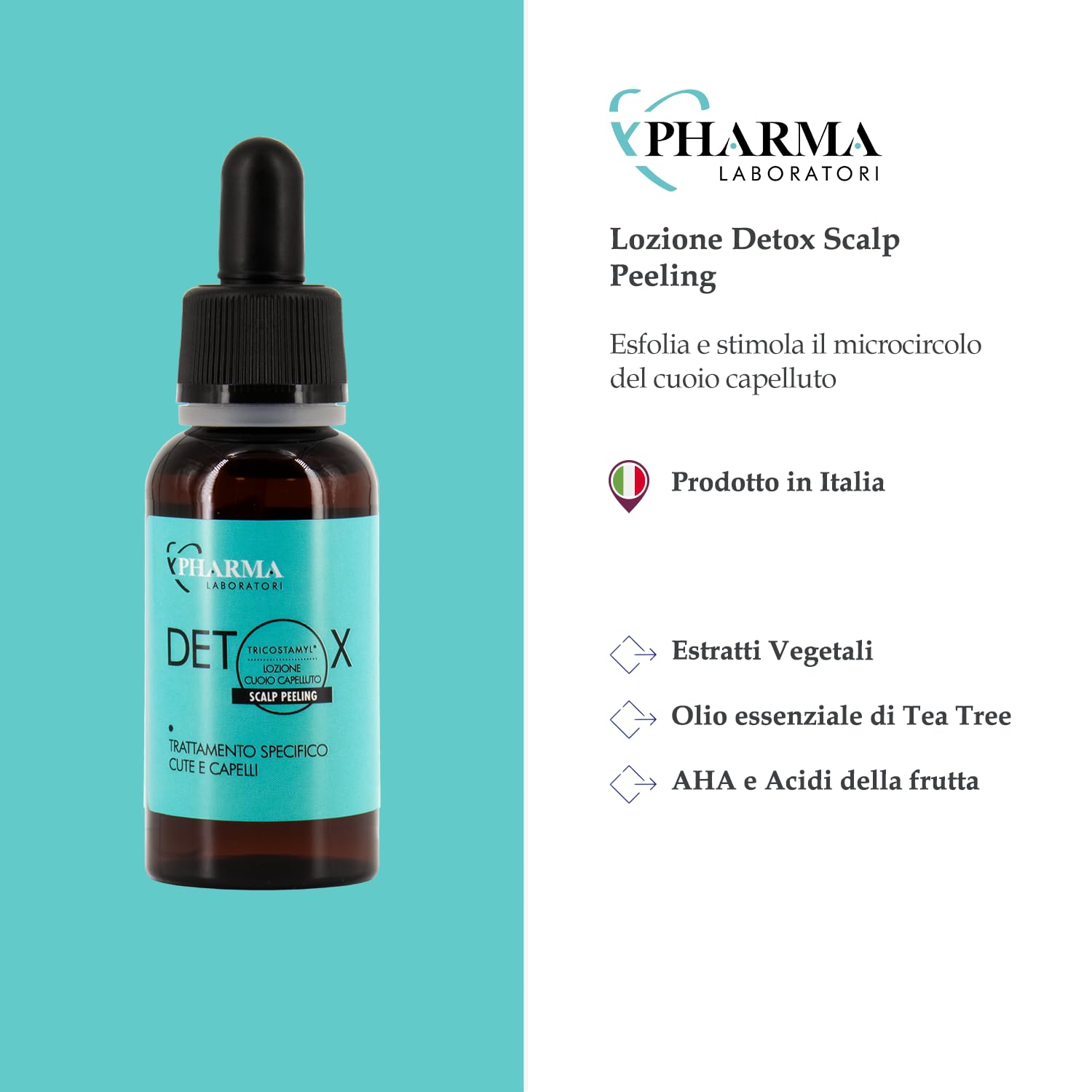 YPHARMA | Tricostamyl Detox Scalp Peeling Lozione per cuoio capelluto - 30 ml - Funzione esfoliante e lenitiva a base di Estratti di Origine Vegetale come Rosmarino, Acidi della Frutta, AHA