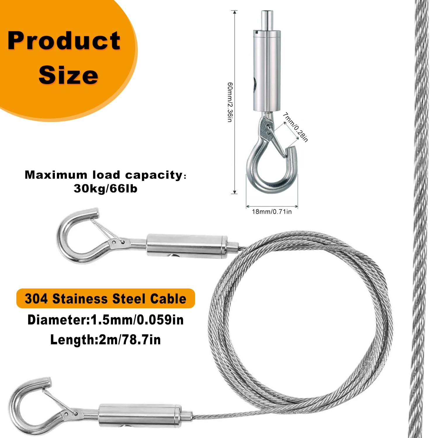 3 Pcs Adjustable Picture Hanging Wire Stainless Steel, MaehSab Heavy Duty Hardware Rope Supports 45 lbs - Image 2