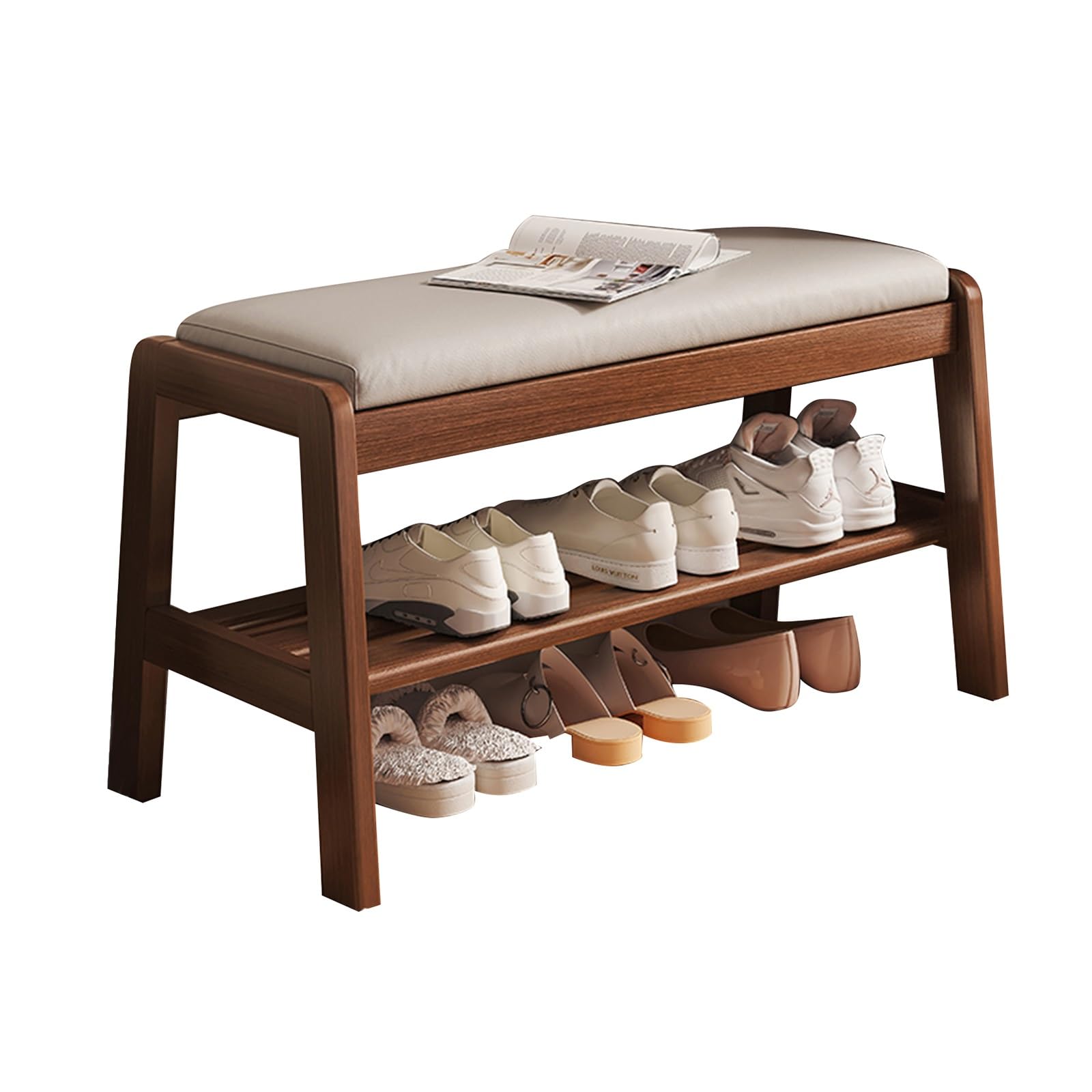 Banc de rangement étagère à chaussures 2 niveaux en bois pour salon couloir