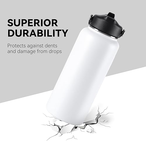 Miniatura 2 de Kerilyn Botella de agua de acero inoxidable con popote y tapa de boca ancha, mango giratorio ancho, botella de agua aislada al vacío de doble pared