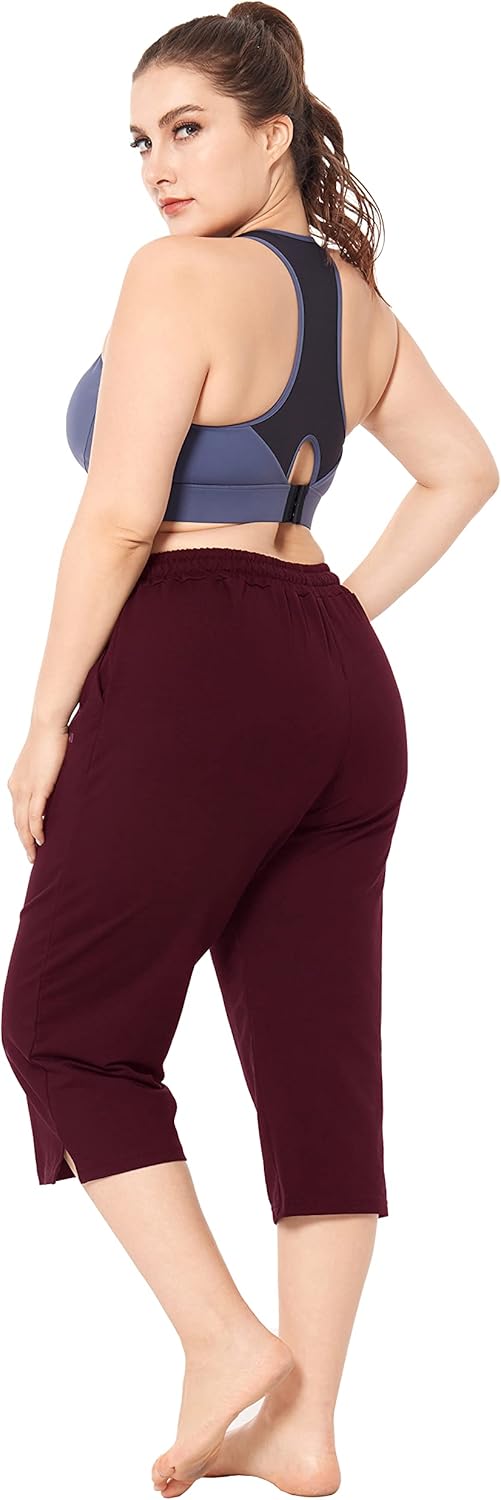 ZERDOCEAN Women's Plus Size Active Yoga Lounge Indoor Jersey Capri Walking Crop Pants with Pockets Drawstring - Image 5