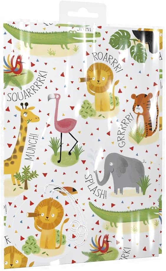 Jungle Safari 2 sheets Of Gift Wrap And 2 Gift Tags