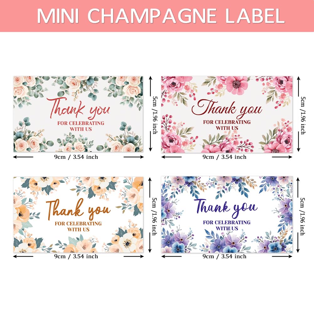 PH PandaHall 40pcs Wine Bottle Label Stickers 4 Styles Thank You Celebrating Adhesive Waterproof Labels for Bottle Decorative Flower Bottle Wraps for Wedding Birthday Party Supplies, 3.5x2inch