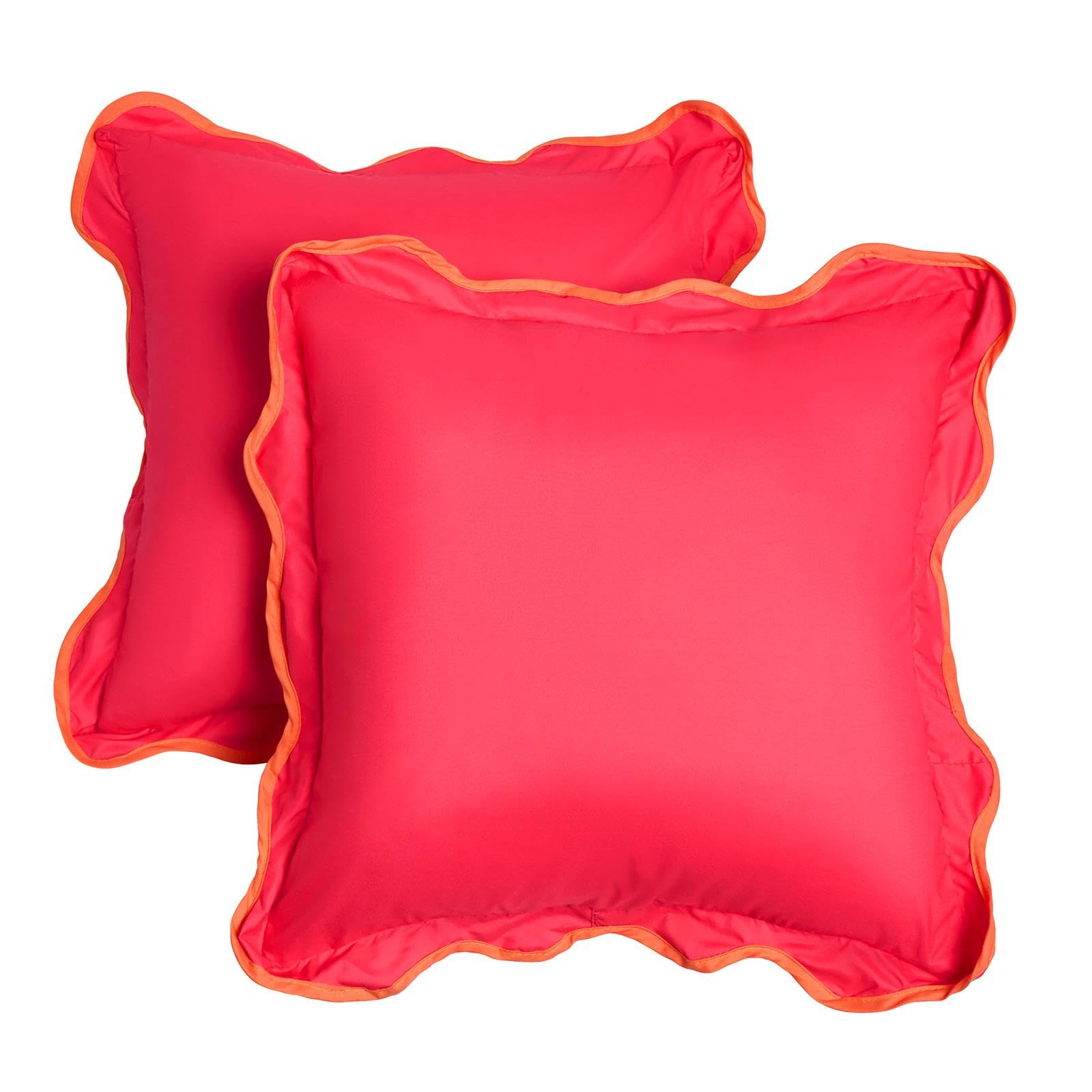 Ohs Orange/Pink - Scalloped Outdoor Cushions Waterproof Decorative Scallop Edge Cushion Covers 45 X 45 Set Of 2 Super Soft Patio Garden Cushions Home Decor Throw Pillow Covers With Invisible Zipper, Pink