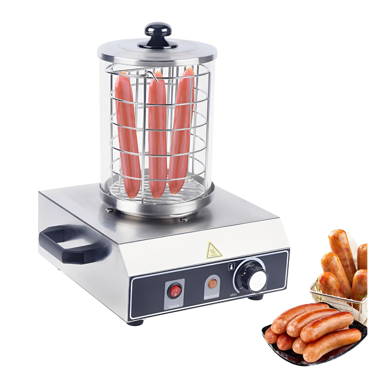 Hot Dog Maker | Calentador de salchichas de acero inoxidable | 350 W | 220 V | rango de ajuste de temperatura 30 – 85 ℃ | modo termostato | 28 x 26 x 35,5 cm | longitud del cable de alimentación 1,2 m
