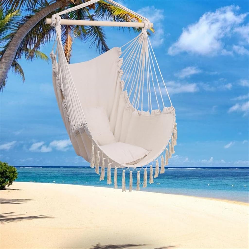 Swing Chair Pillow Tassel Hanging Beige Hammock Outdoor FurnitureSwing Garden Home