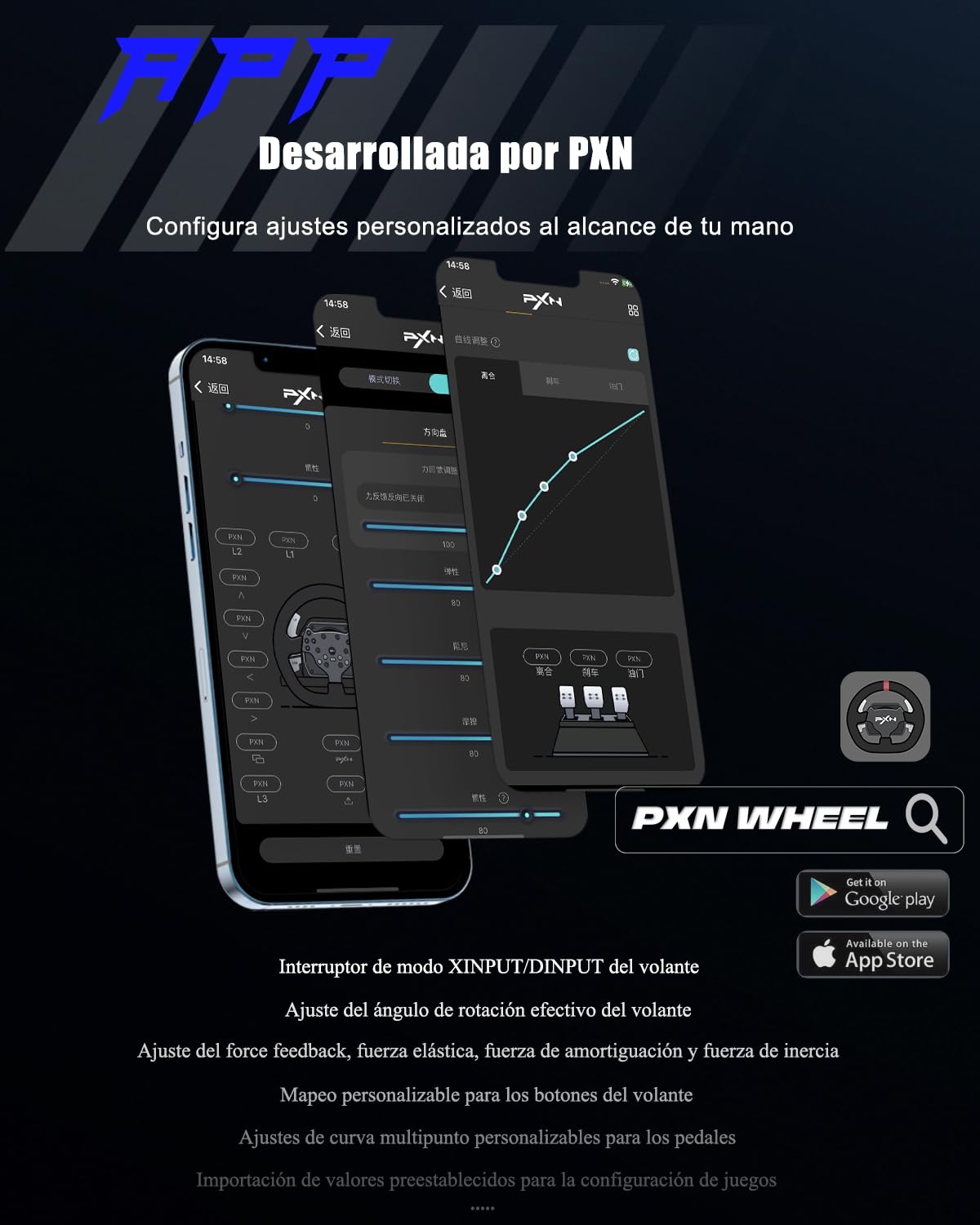 PXN V99 Volante de Juego – Force Feedback de 3,2 Nm, 270°&900°, 300 mm, 4 Palancas, 3 Pedales, Palanca de Cambios en H, App de Configuración – Volante para PC, Xbox y PS4