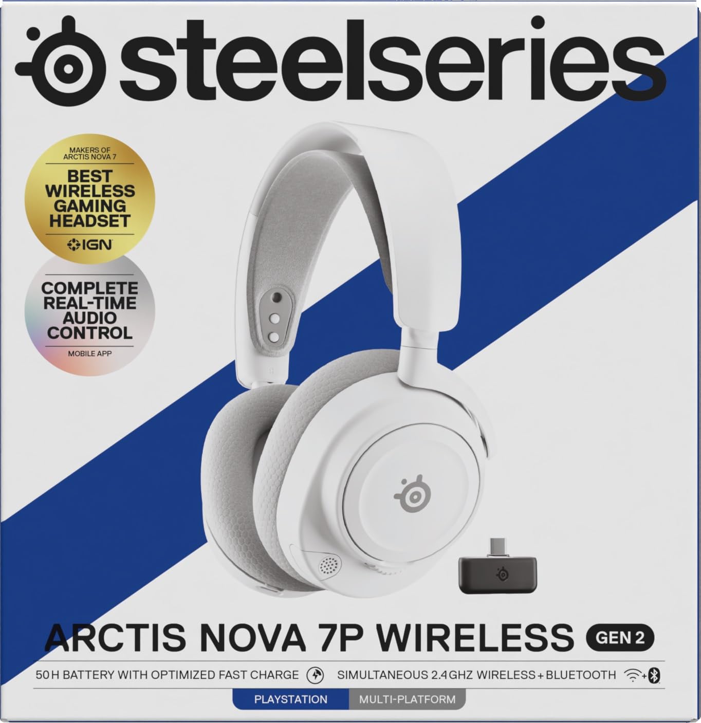 SteelSeries Arctis Nova 7P Wireless Gen 2 do gier -sterowanie aplikacją w czasie rzeczywistym - 50H + -przetworniki magnetyczne z magnesem neodymowym -miks 2,4 GHz/Bluetooth -PS5,PC, Switch 1/2,mobile
