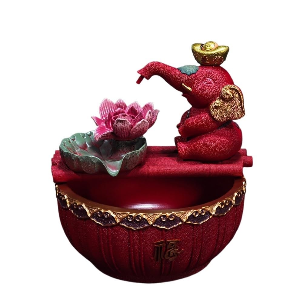 ZTHYSHOZ Tabletop Fountain Waterfall Elephant Sculpture Desktop Fountain Indoor Water System Landscape Circulating Ornaments Landscaping(Red)
