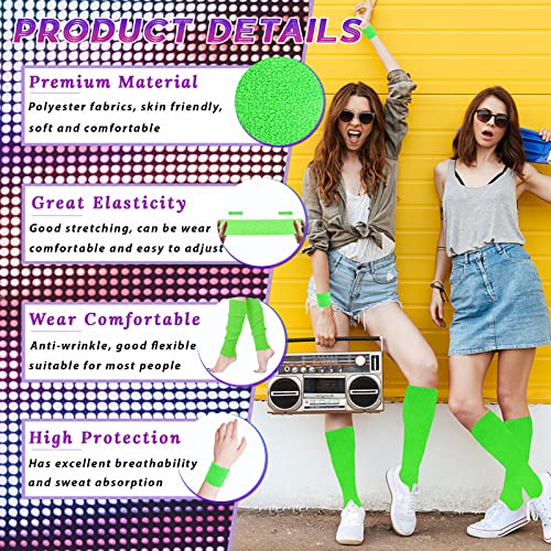Beamely 80s Headband and Wristband Leg Warmers Party Set for Women and Girls 1980s Neon Fancy Dress Costumes Accessories with Earrings Sport Kit for 80s Retro Them Party Supplies Gym Sport(Green) - Image 3