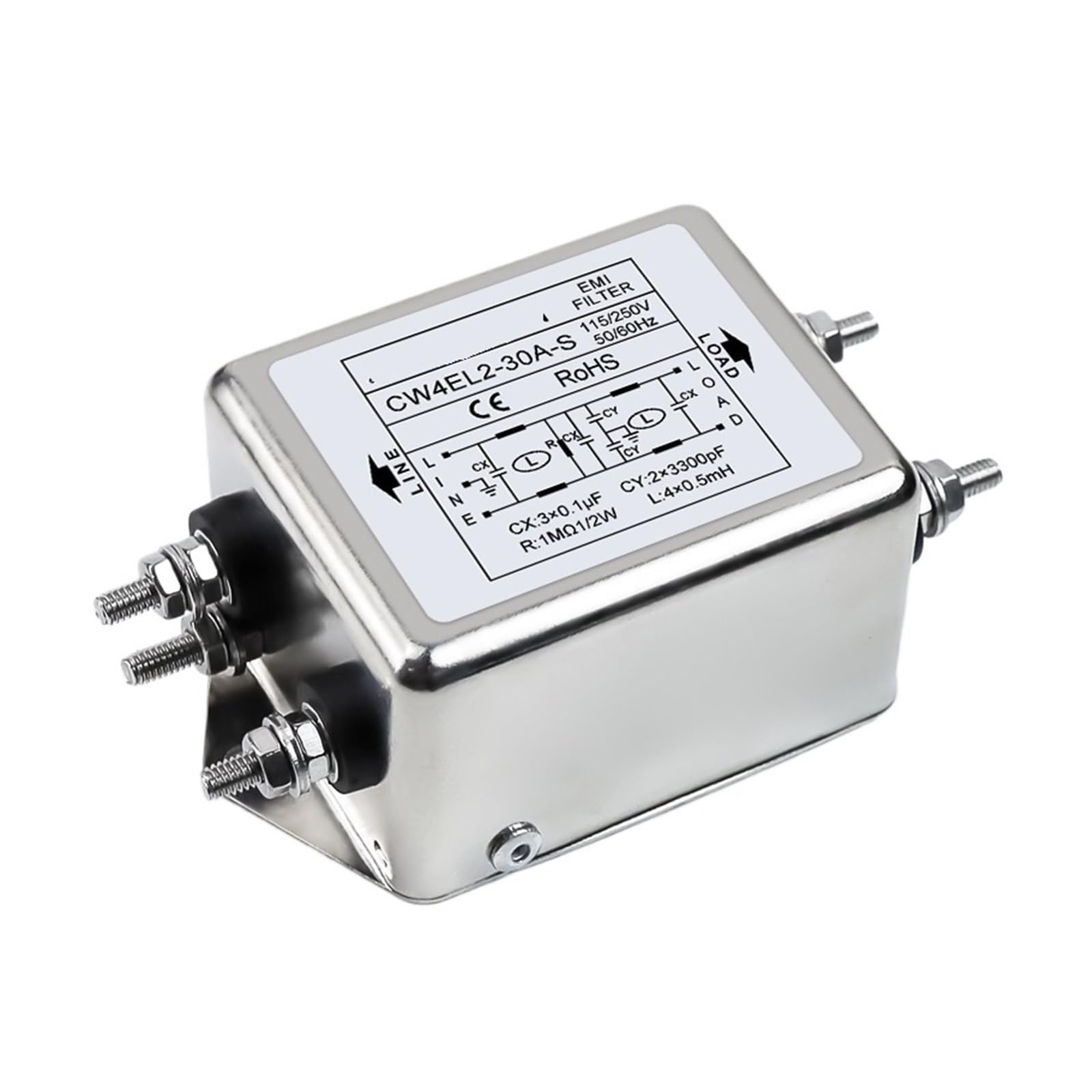 Single-Phase AC Power Filter CW3 CW4L2 10A 20A 30A-S/T AC220V Double-Stage Filtering(CW4EL2-30A -S 30A Bolt Type)