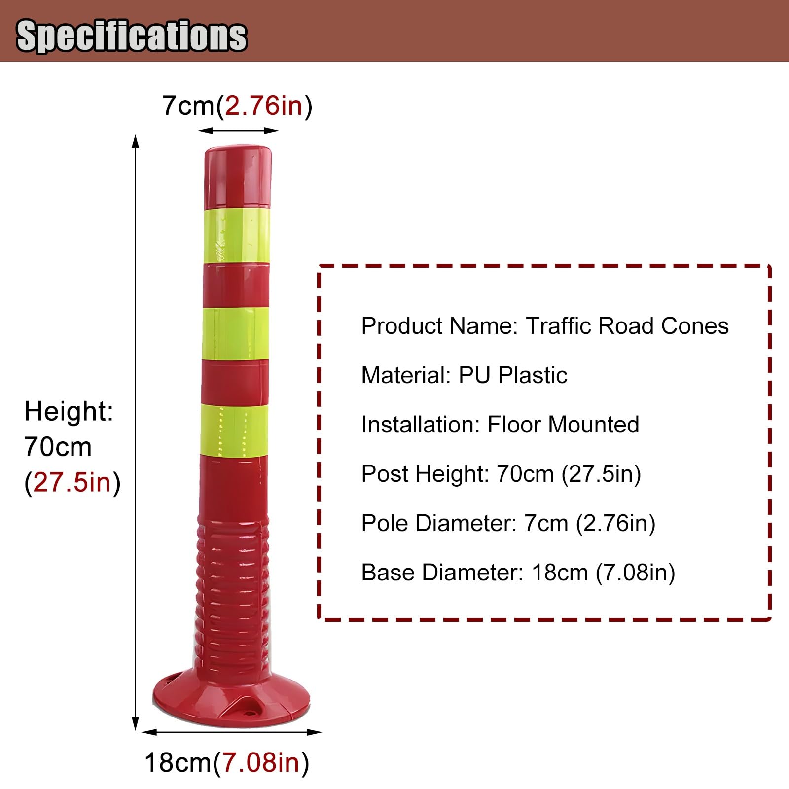 Postes delimitadores de seguridad para tráfico, paquete de 4, 70 cm, barrera de seguridad permanente para obras de aparcamiento y obras.