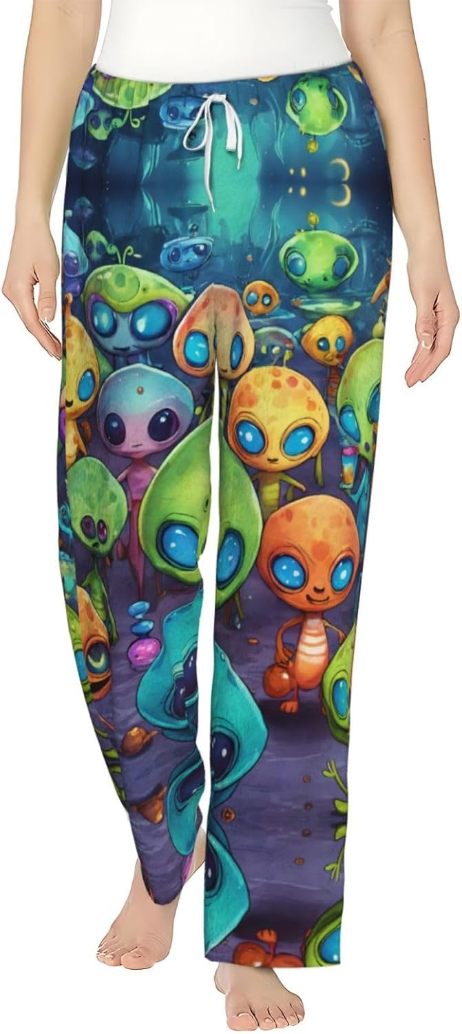 Astronaut And Alien Print Cozy Women'S Flannel Pajama Pants,Perfect For Christmas And Everyday Comfort