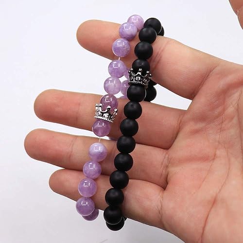 Miniatura 10 de UEUC - Pulseras para parejas o amigos con cuentas de 516 pulgadas 8 mm diseño de corona de rey y reina