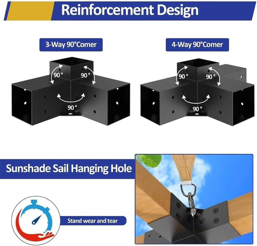 Generic Pergola Kit 3-Way Right Angle Corner Bracket Woodworks DIY Post Base Kit Metal Gazebo Kits Pergola Brackets for Gardens Pergolas Courtyard