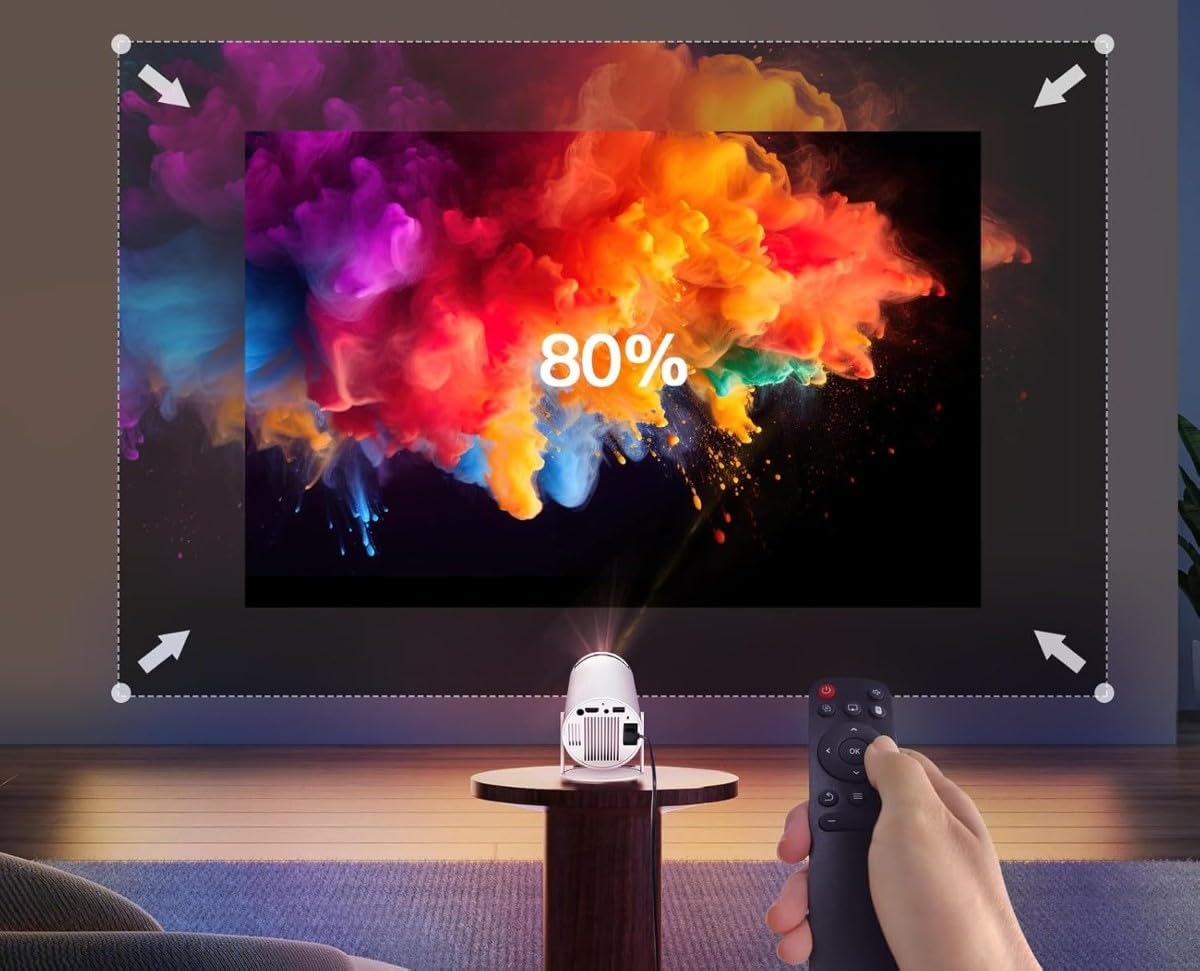 Mini Proiettore【Auto Keystone & Correzione Automatica】18000 Lumen da 40 a 200’’, WiFi Bluetooth 1080P Full HD, Proiettore Soffitto 270° Ruotabile, Proiettore da Esterno, Zoom/HDMI/USB/Uscita Audio 3,5