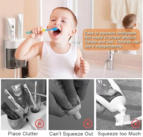 Miniatura 3 de StAider Soporte para cepillo de dientes montado en la pared, soporte eléctrico para cepillos de dientes con dos exprimidores de pasta de dientes y