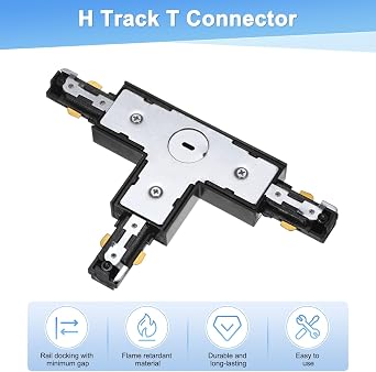 M METERXITY H Track T-Connector, Single Circuit H Type 3-Wire-1 Rail 110-220V for Track Lighting System/Fixtures/Accessories/Ceiling Wall Spot Light [Black]