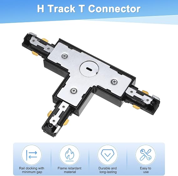 M METERXITY H Track T-Connector, Single Circuit H Type 3-Wire-1 Rail 110-220V for Track Lighting System/Fixtures/Accessories/Ceiling Wall Spot Light [Black]