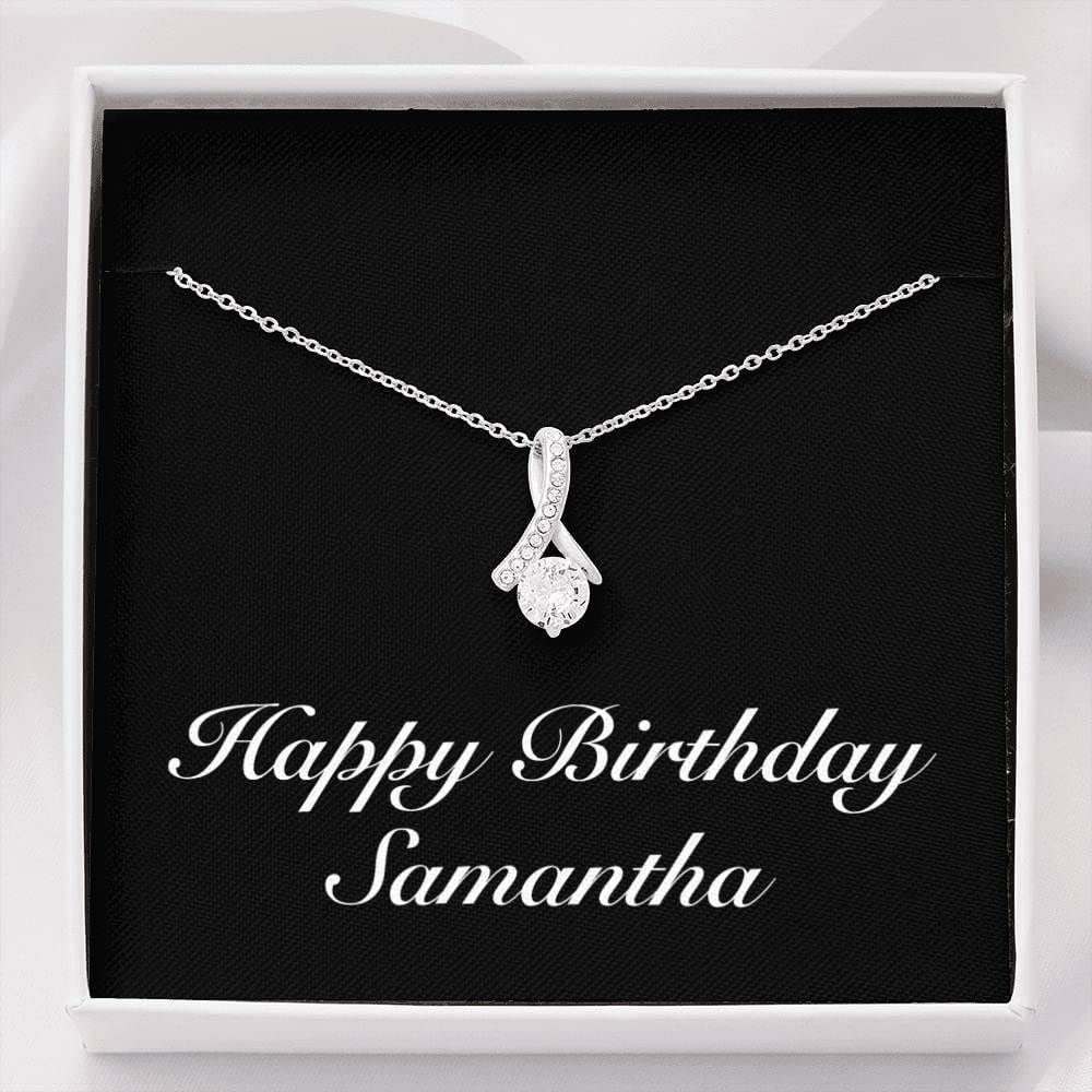 Message Card Necklace, Personalized Necklace Gift, Happy Birthday Alluring Beauty Necklace Personalized Giving Women Name Samantha-Black, Pendant Necklaces with Box Christmas, Anniversary