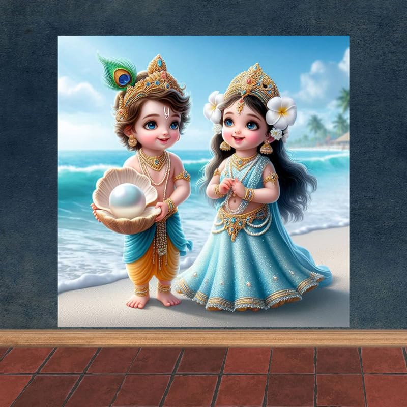 Image of British Terminal Cute little Bal Gopal Baby God Krishna| Kanha Ji | Laddu Lord Makhan Chor Painting Religious Poster for Pregnant Women for wall (matt thin vinyl,sticker,multicolor,unframed)| bj353