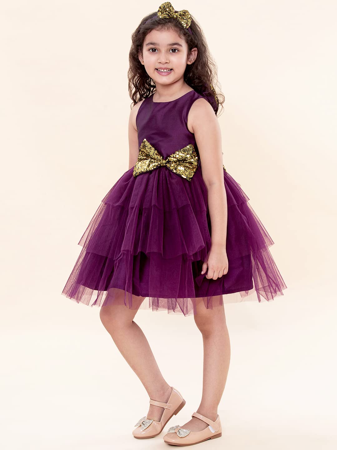 A.T.U.N. (ALL THINGS UBER NICE) Polyester Fit and Flare Special Occasion Dress (GDRS KYH Wig_Wine-Gold_6-7 Years) 1