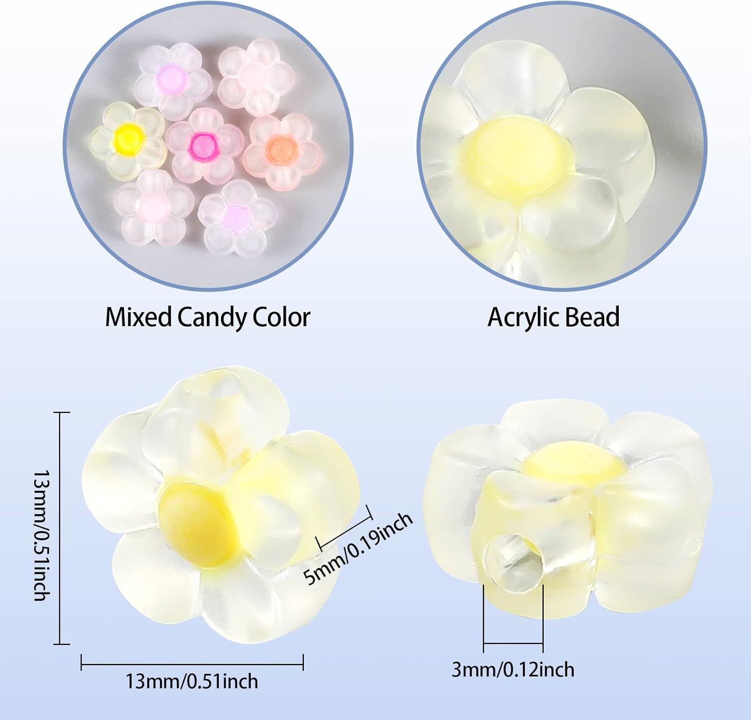 100PCS Acrylic Flower Beads, Candy Colors Spacer Loose Beads, 13mm Small Transparent Beads, for DIY Jewelry Craft Making Necklace Bracelet Supplies - Image 2