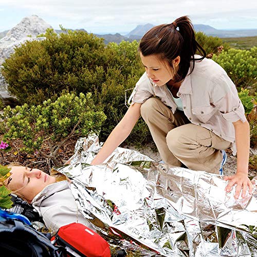 Image of Emergency Mylar Thermal Blankets | Emergency Kit Roadside First Aid Kit Travel | Hiking Gear Camping Outdoor Sleeping Insulated - Silver by Marathon Housewares
