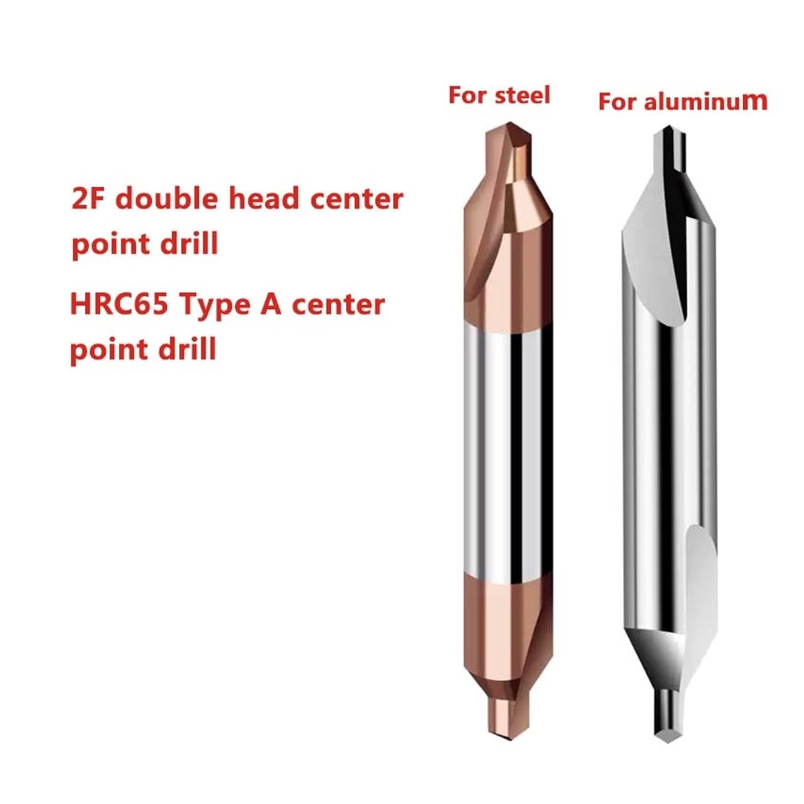 Brocas centrales Broca central de doble cabezal de carburo HR60, broca central de acero de tungsteno, 1 pieza(2F steel,1X60AX4DX100)