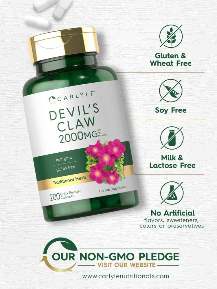 Flash Deals - 40% OFF Devils Claw | 200 Capsules | Concentrated Root Extract | Non-GMO, Gluten Free Supplement | by Carlyle Greatest Product Devils Claw | 200 Capsules | Concentrated Root Extract | Non-GMO, Gluten Free Supplement | by Carlyle