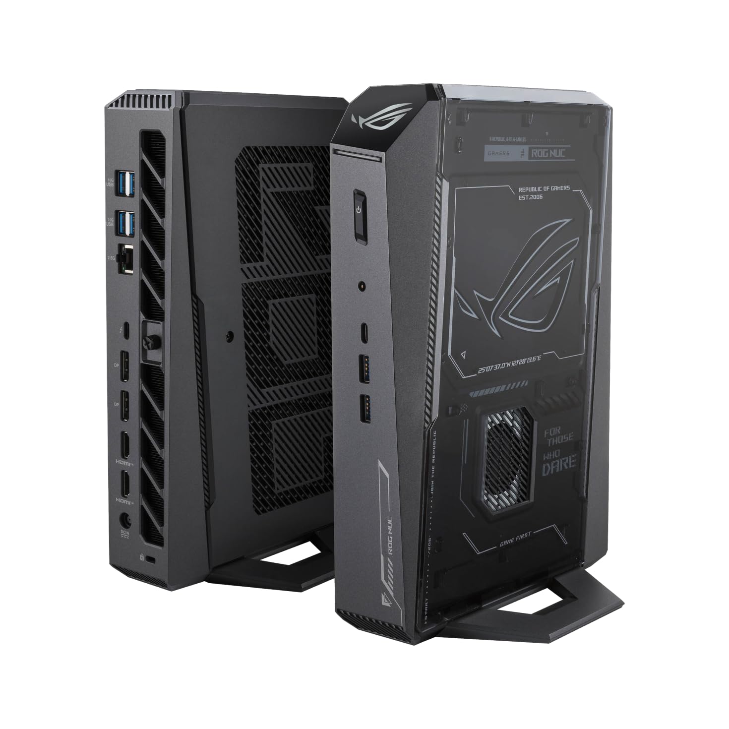 ROG NUC 2025 Mini PC con processore Intel Core Ultra 7, NVIDIA GeForce RTX 5060, DDR5 da 32 GB, SSD da 1 TB, 4K Ready, WiFi 7, Thunderbolt 5, effetti di illuminazione RGB, raffreddamento a tripla