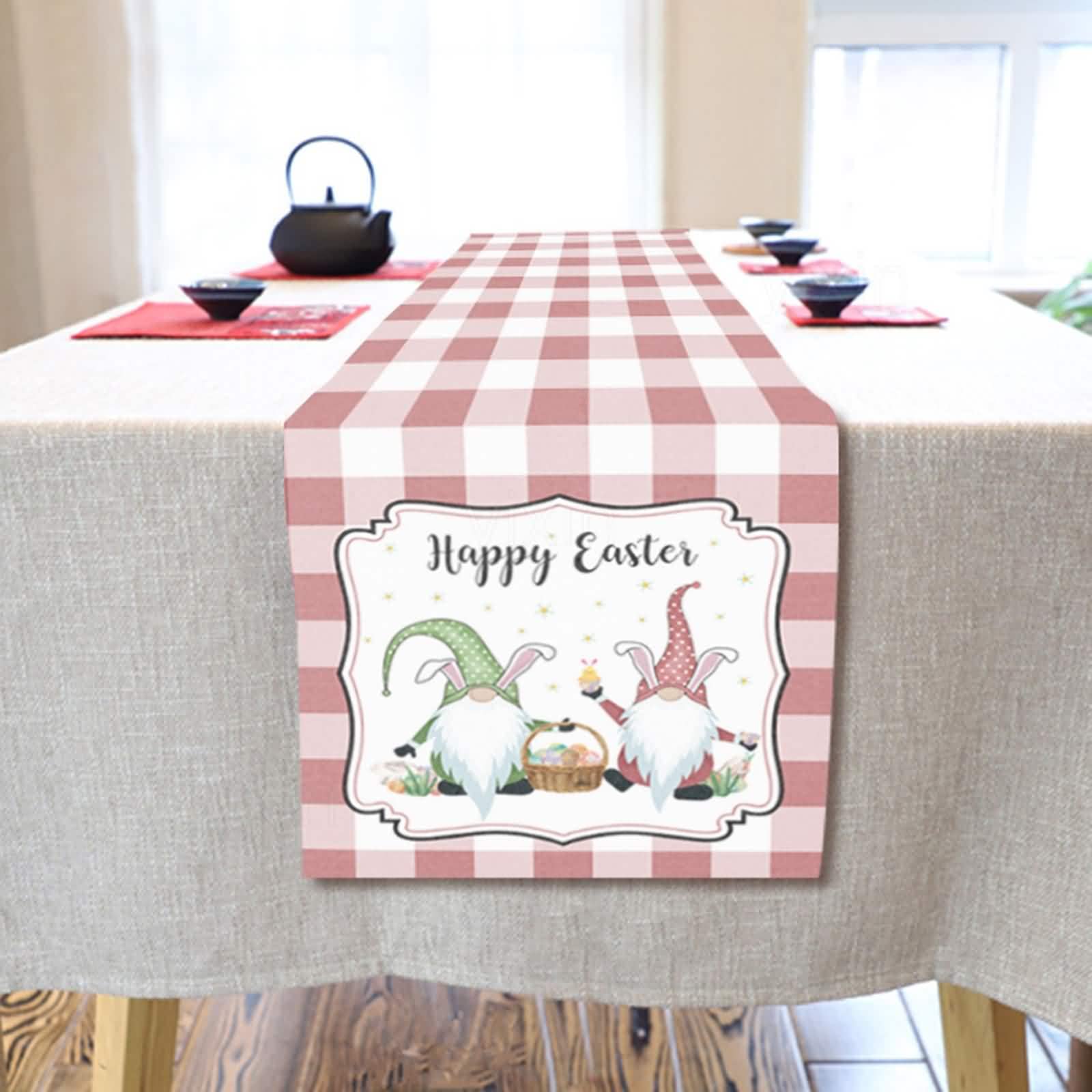 Bieżnik na stół weselny różowy, dekoracja stolika kawowego 18,4 x 183,2 cm Happt Easter bawełna len jadalnia nowoczesna kuchnia salon dekoracja domu