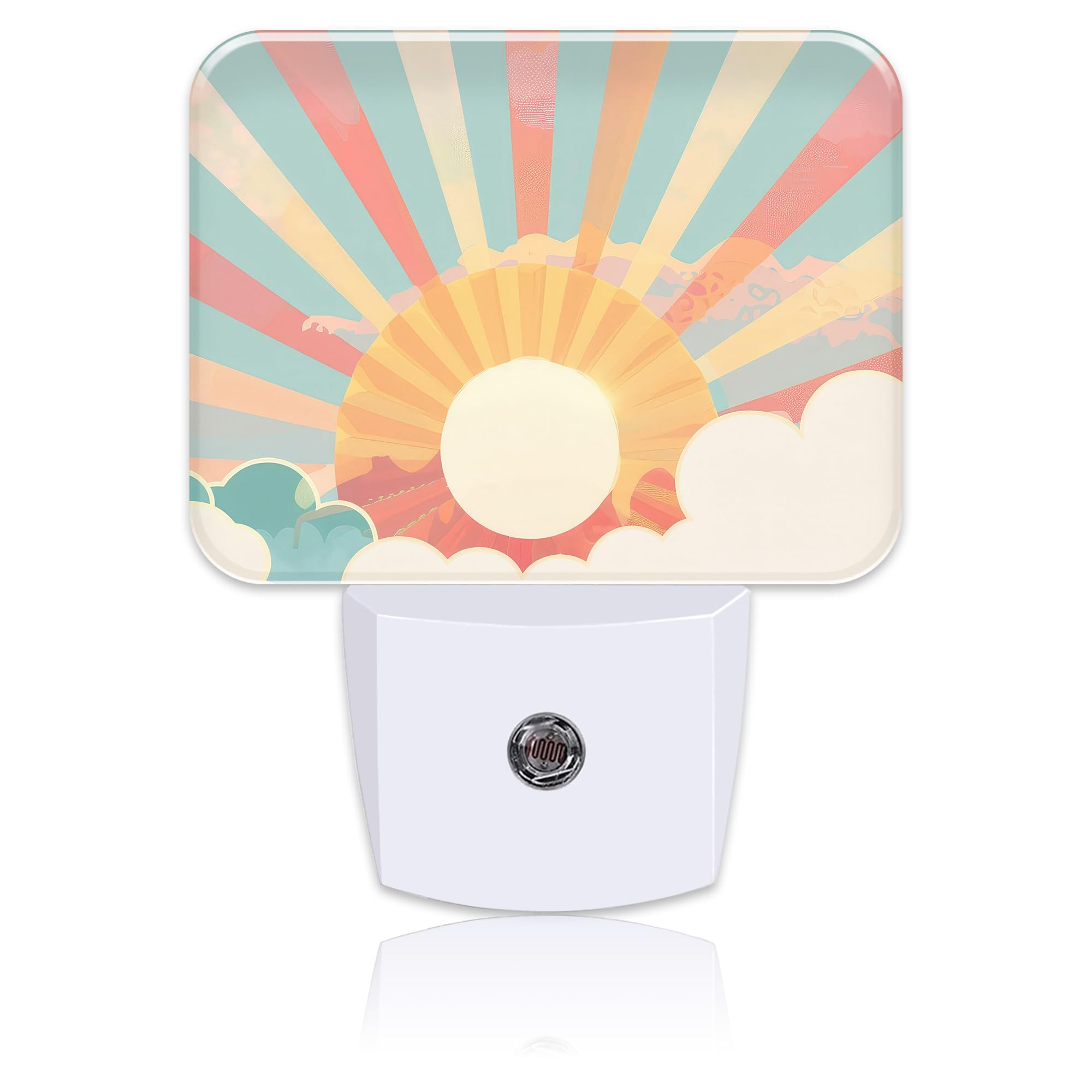 Boho Pastel Sun Night Light Retro Sunrise Nightlight Plug into Wall with Dusk to Dawn Sensor for Kid Girls Boys Women Men Room, Hallway, Kitchen, Bathroom, Stairs Decor