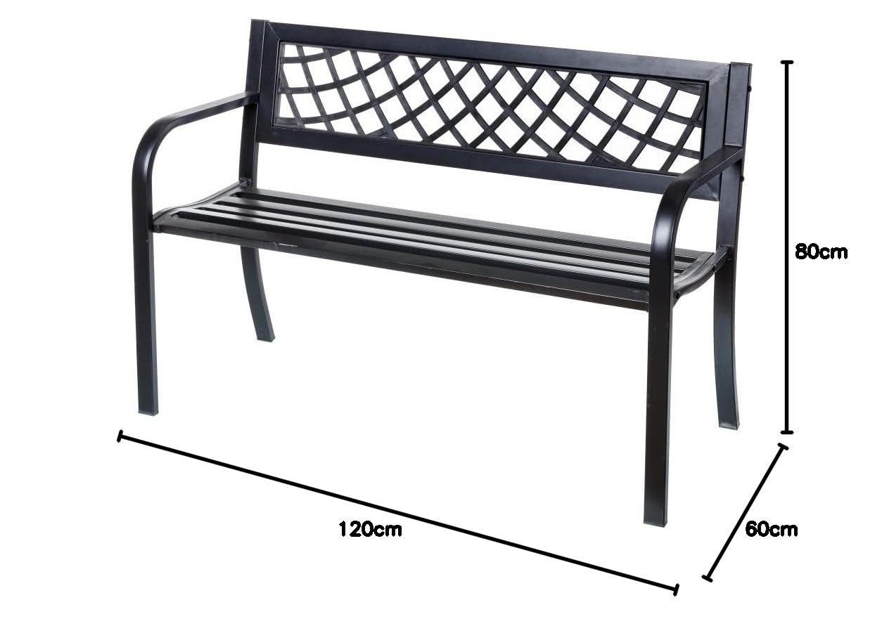 LOLAhome Banco de Jardín Acero Madera Nogal 2 Plazas 120x62x82 cm Respaldo Apoyabrazos Anticorrosión Exterior Negro