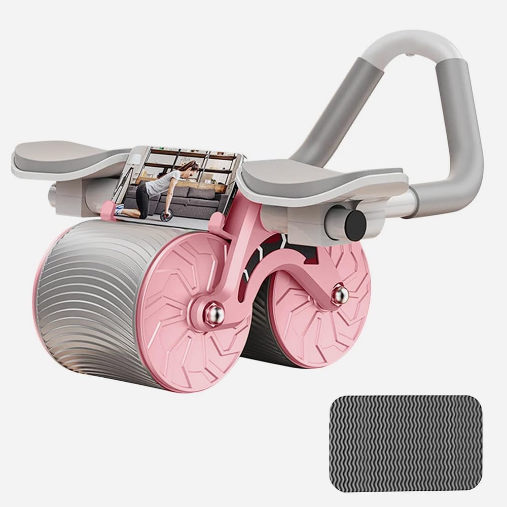 Ab Roller Exercise Wheel, 2023 New Automatic Rebound Abdominal Wheel with Knee Mat, Abdominal Exercise Equipment Plank Ab Roller Double Wheel for Beginners Core Trainer