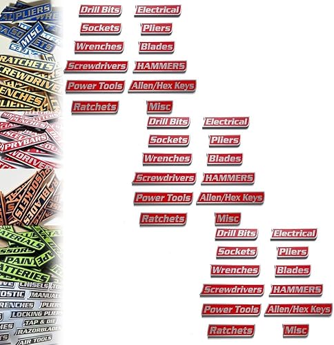 Miniatura 20 de Paquete de 12 etiquetas magnéticas para caja de herramientas, 12/24/36 unidades, etiquetas de metal duraderas para cajón de caja de herramientas,