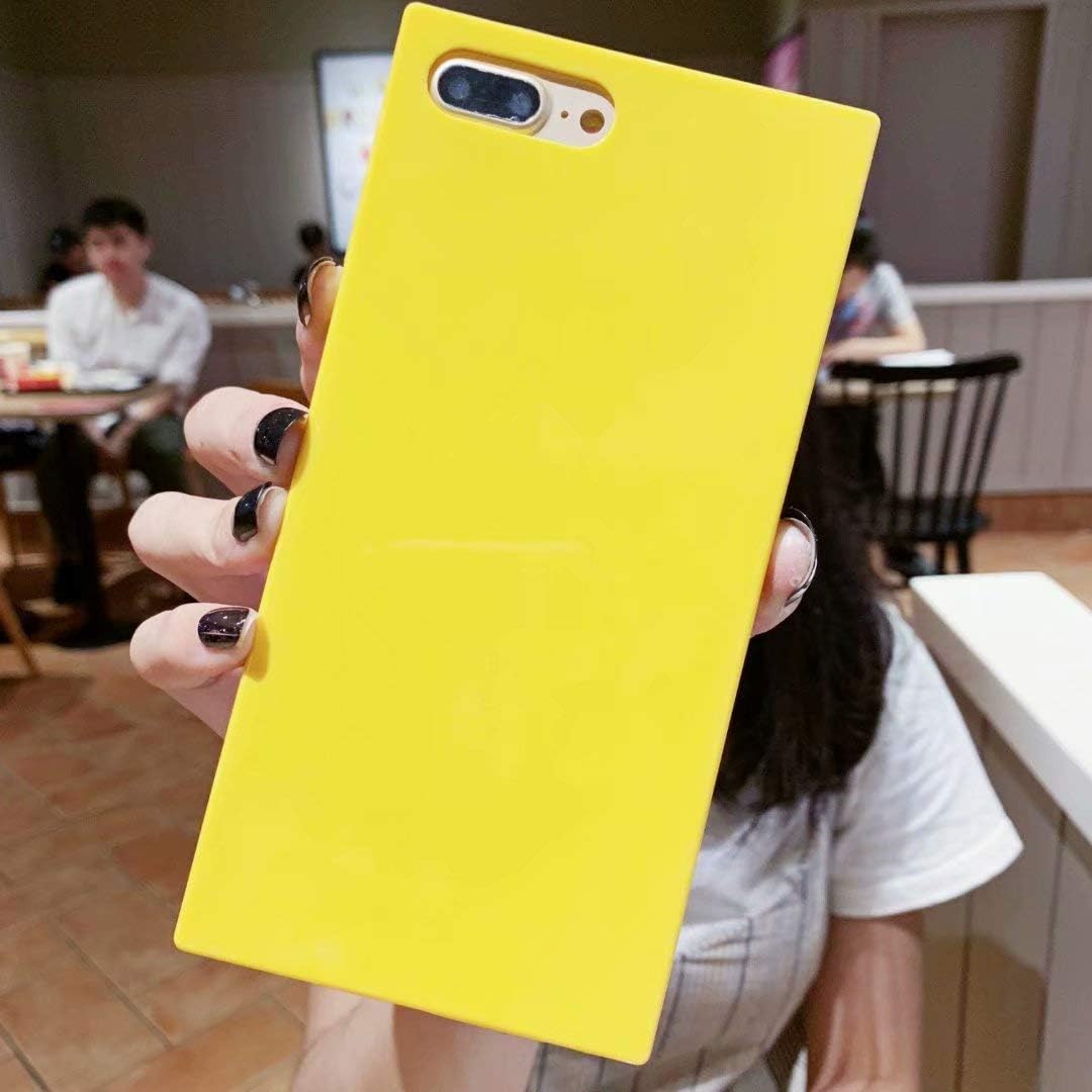 iPhone 6 Plus Square Case，Tzomsze iPhone 6s Plus Transparent iPhone Case Reinforced Corners TPU Cushion，[2019 Cute Candy Color Series] Square TPU Slim Shock Absorption Silicone Case Cover-Yellow