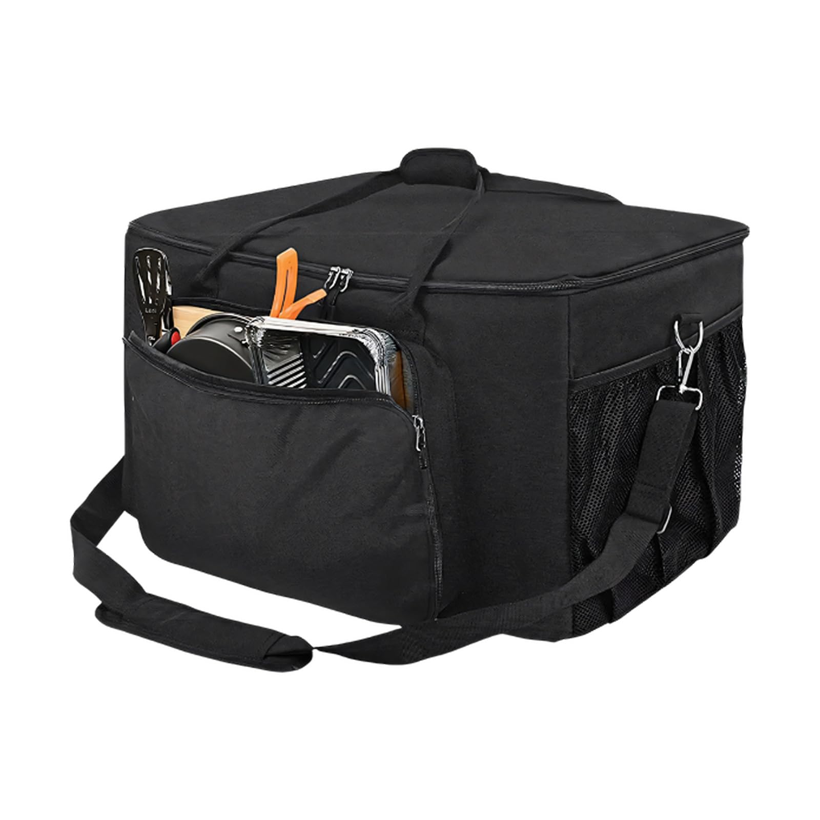 CAZSTYK Spacious BBQ Tool Storage Bag with 3 Pockets for Grills Utensils Seasonings and Pizza Oven Accessories Portable Barbecue Carry Bag