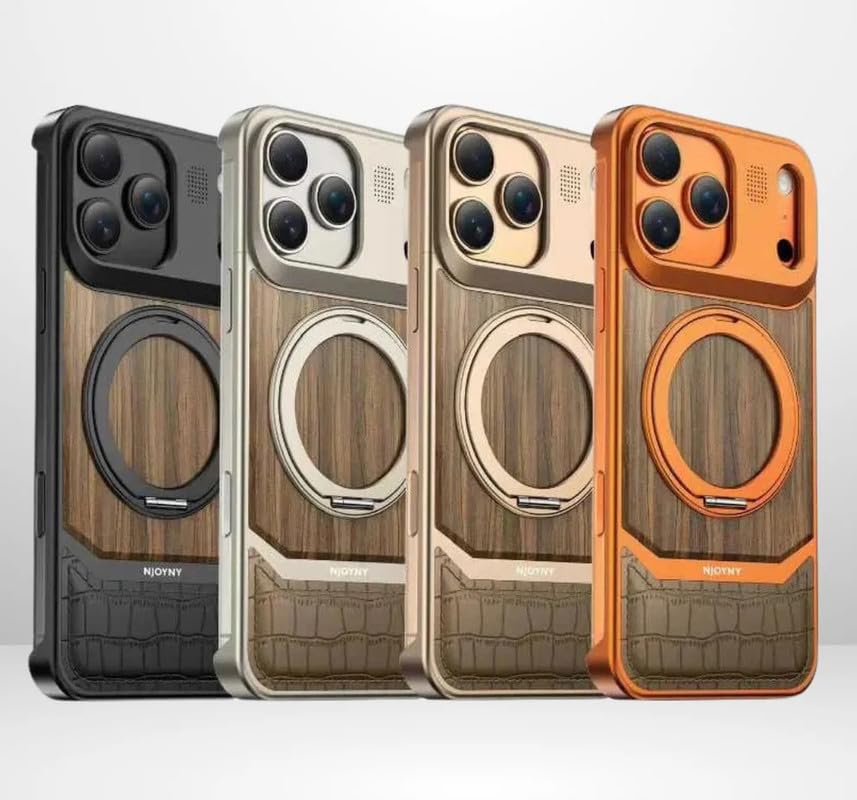 Image of Bezel-Less Slim Natural Wood Case Compatible with iPhone 17 Pro with Magnetic Ring |Cloth Aroma Therapy Wooden Case - Orange