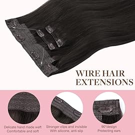 GOO GOO Wire Hair Extensions Human Hair, 2 Dark Brown Natural 16inch 125g, Invisible Wire Hair Extensions with Transparent, Seamless Fish Line Hairpiece