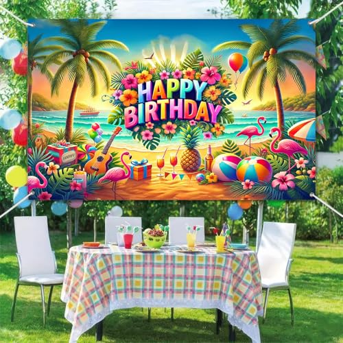 BlissYard fondo cumpleaños tema playa tropical 120x84 in miniatura 6