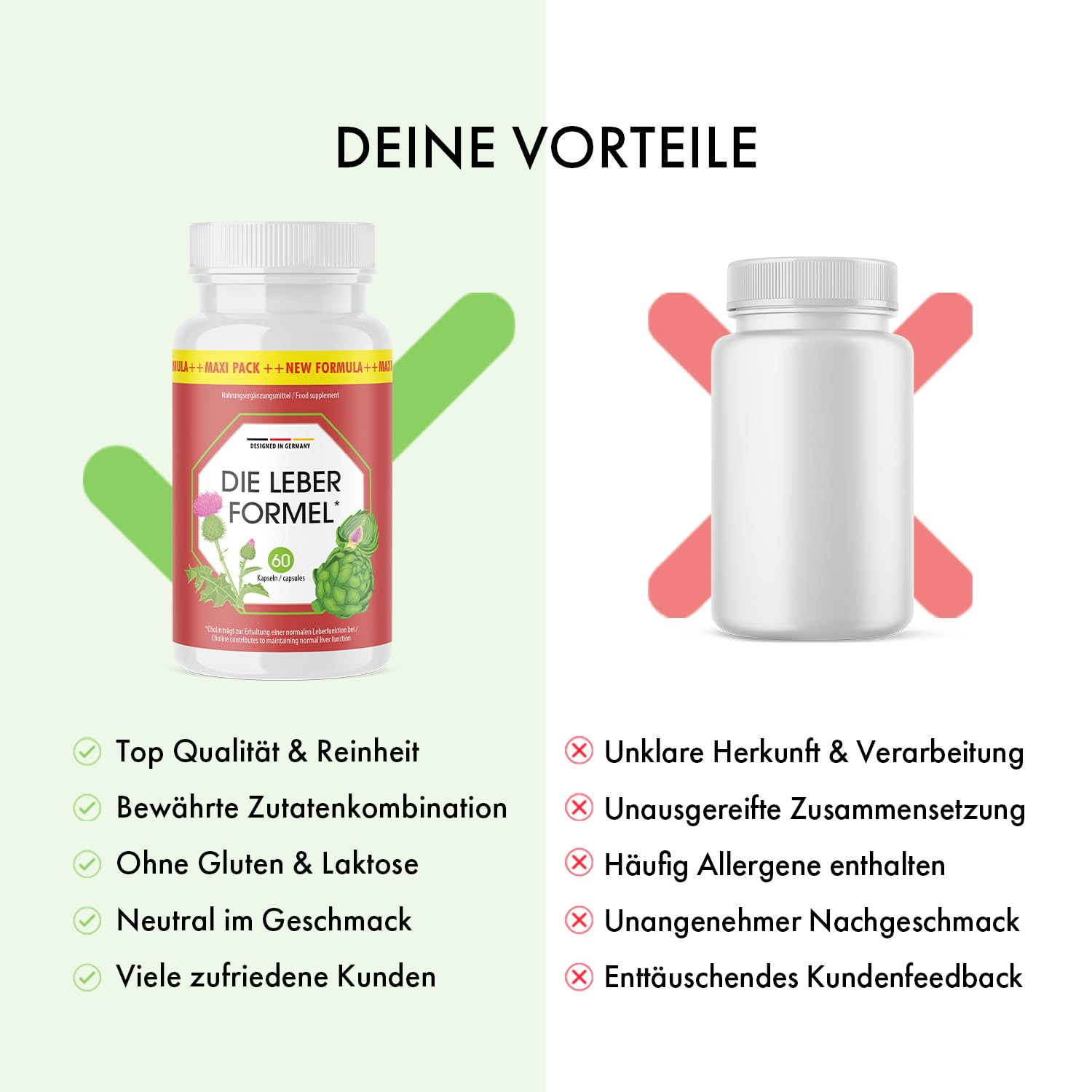 Die Leber Formel Kapseln - mit natürlichen Inhaltsstoffen - für Frauen & Männer geeignet - 60 Kapseln pro Dose 3x